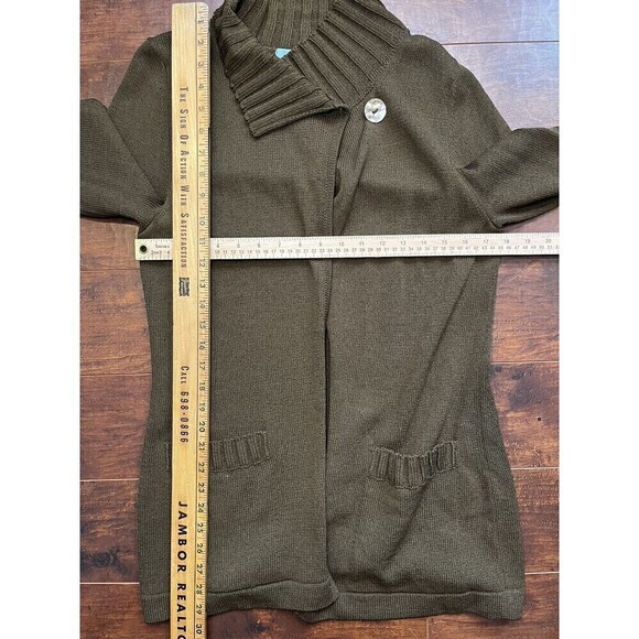 womens maria ficalora Single Cross neck button olive green Cardigan Size M - Picture 9 of 11